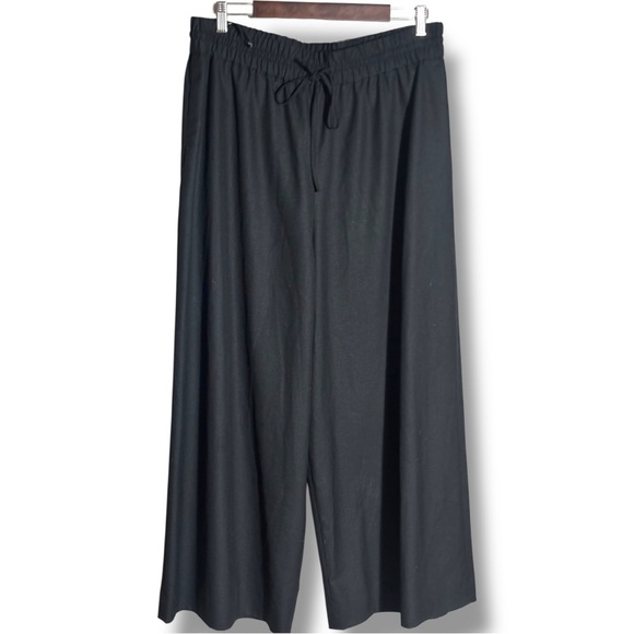 Anne Klein Black Wide-Leg Elastic Drawstring Waist Ankle Length Loose Fit Pants - Picture 3 of 10